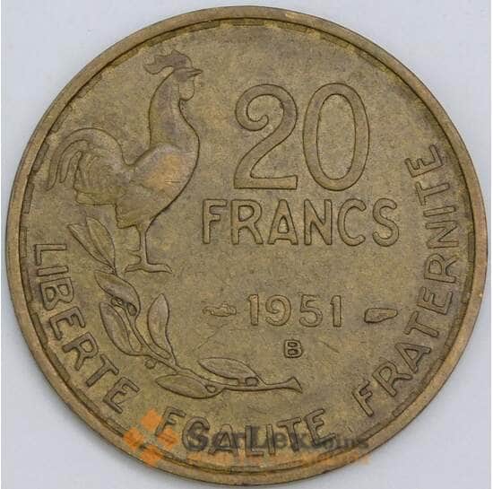Франция 20 франков 1951 B КМ917.2 VF-XF арт. 57333