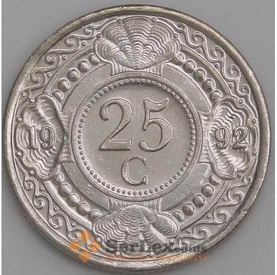 Нидерландские Антиллы монета 25 центов 1992 КМ35 UNC  арт. 47611