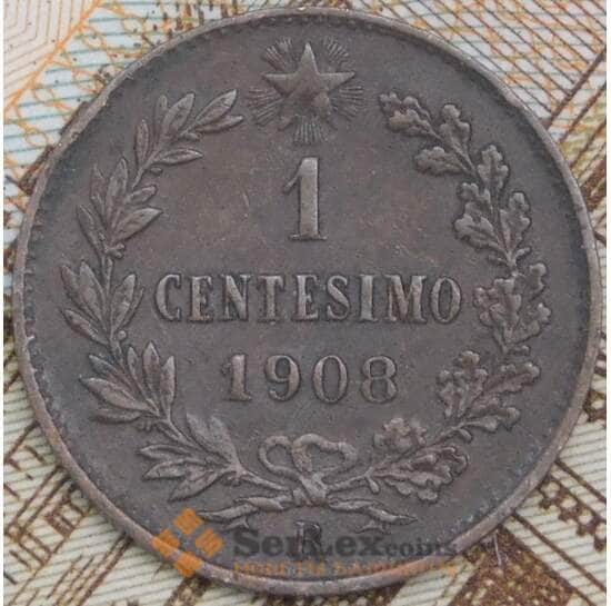 Италия 1 чентезимо 1908 КМ35 XF арт. 41729