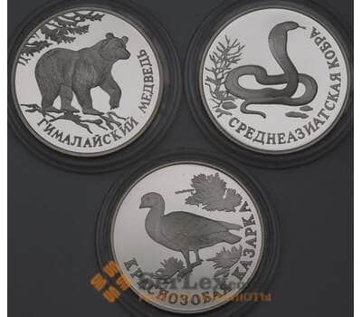 Монета Россия 1 рубль (3 шт) 1994 Proof Красная книга - Медведь, Кобра, Казарка  арт. 29823