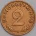 Монета Германия 2 пфеннига (рейхспфеннига) 1938 F КМ90 aUNC (J05.19) арт. 15734