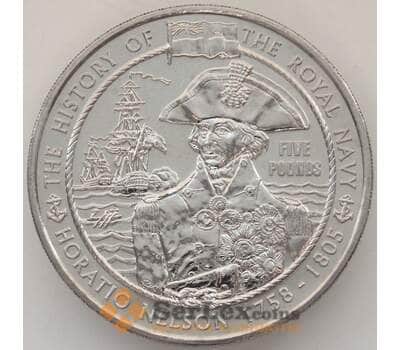 Монета Гернси 5 фунтов 2003 BU Горацио Нельсон История королевского флота  арт. 13359