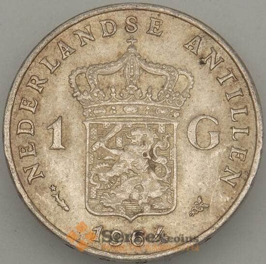 Нидерландские Антиллы 1 гульден 1964 КМ2 XF Серебро (J05.19) арт. 18999