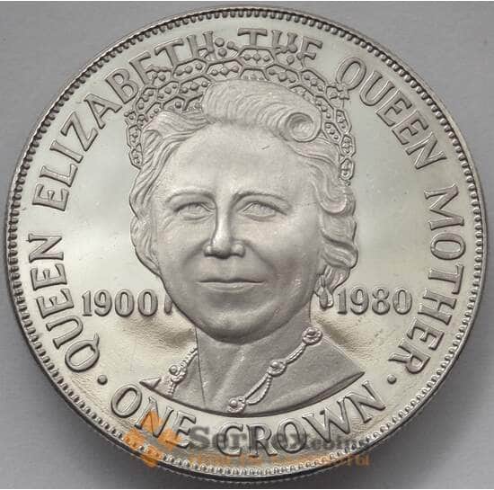 Мэн остров 1 крона 1980 КМ68 Proof 80 лет Королеве-матери (J05.19) арт. 15660