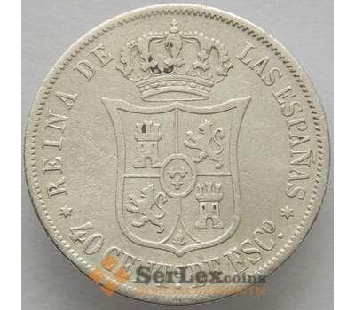 Монета Испания 40 сентимо 1866 КМ628 XF Серебро Изабелла II (J05.19) арт. 15166