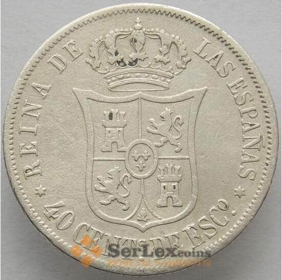 Испания 40 сентимо 1866 КМ628 XF Серебро Изабелла II (J05.19) арт. 15166