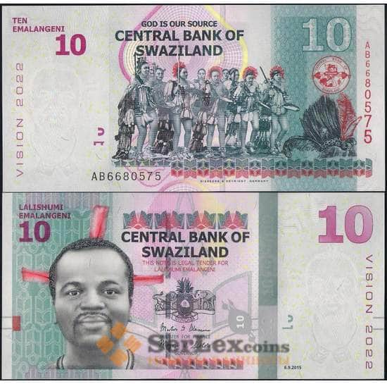 Свазиленд банкнота 10 эмалангени 2015 Р41 UNC арт. 21848