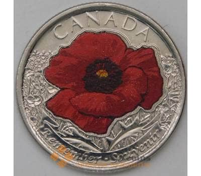 Монета Канада 25 центов 2015 100 лет Стихотворение на полях Фландрии AU цветная арт. 30673