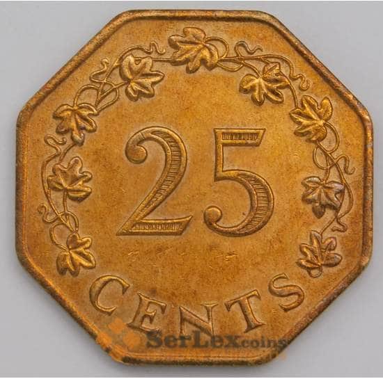 Мальта монета 25 центов 1975 КМ29 UNC арт. 41452