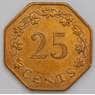 Мальта монета 25 центов 1975 КМ29 UNC арт. 41452