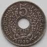 Французский Индокитай 5 сантимов 1938-1939 КМ18.1а VF арт. 11434