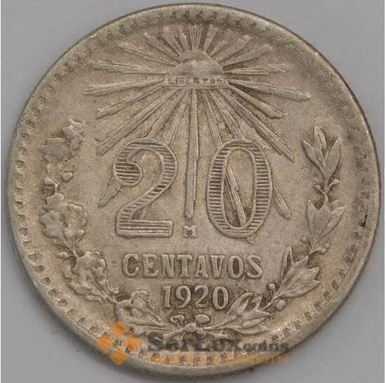 Мексика монета 20 сентаво 1920 КМ438 VF арт. 41890