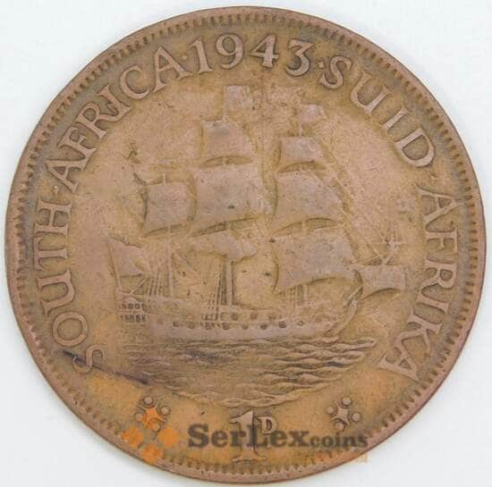 Южная Африка ЮАР 1 пенни 1943 КМ25 F арт. 51296 Южная Африка ЮАР 1 пенни 1943 КМ25 F арт. 51296