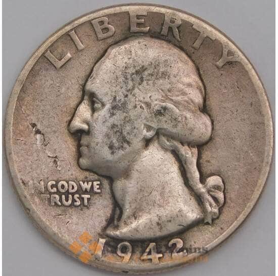 США монета 1/4 доллара 1942 КМ164 F арт. 43144