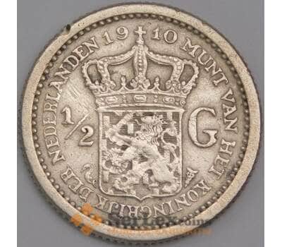 Нидерланды монета 1/2 гульдена 1910 КМ147 F арт. 42898