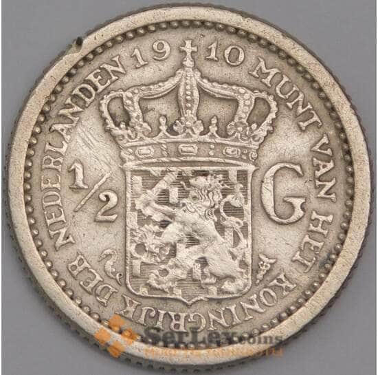 Нидерланды монета 1/2 гульдена 1910 КМ147 F арт. 42898