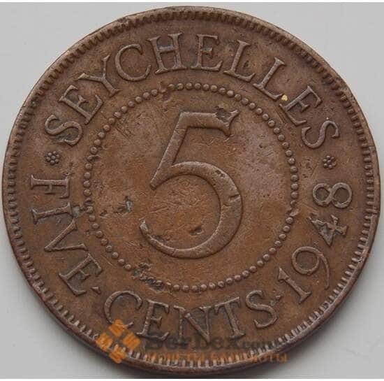 Сейшельские острова 5 центов 1948 КМ7 VF арт. 7921