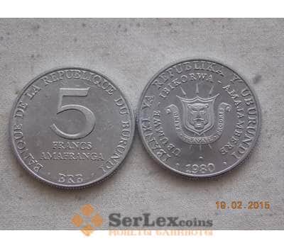 Бурунди 5 франков 1980 КМ20 UNC арт. С00152
