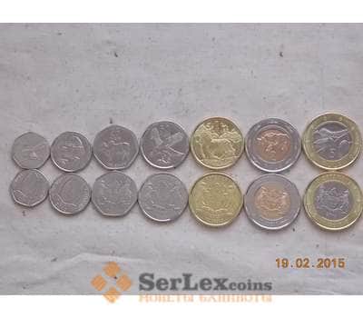 Монета Ботсвана набор монет 5, 10, 25, 50 тхебе 1, 2, 5 пула 2013-2016 UNC арт. С00145