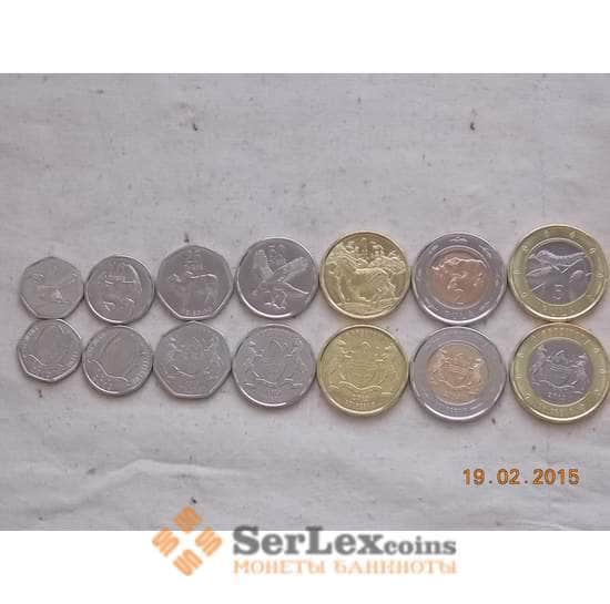 Ботсвана набор монет 5, 10, 25, 50 тхебе 1, 2, 5 пула 2013-2016 UNC арт. С00145