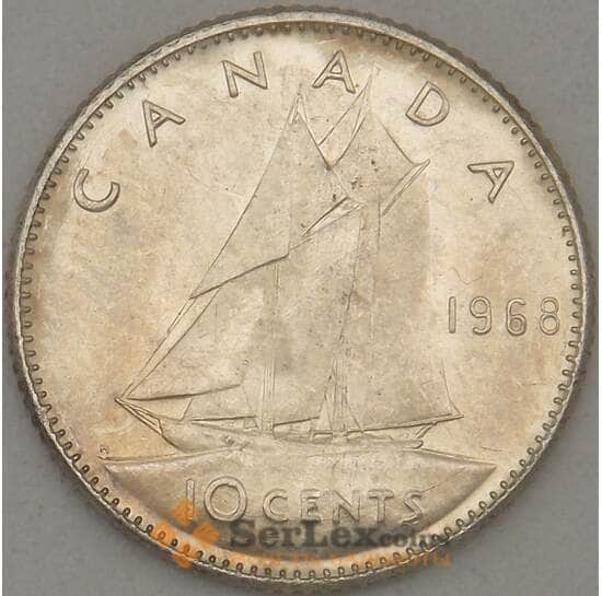 Канада 10 центов 1968 КМ72 UNC Серебро (J05.19) арт. 18203