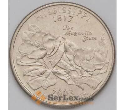 Монета США 25 центов 2002 D КМ335 UNC Миссиссиппи арт. 38173