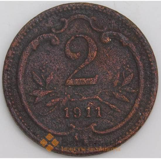 Австрия монета 2 геллера 1911 КМ2801 F арт. 46156