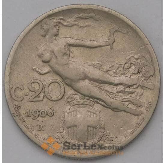 Италия 20 чентезимо 1908 КМ44 VF арт. 37106