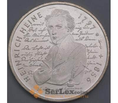 Монета Германия 10 марок 1997 КМ190 UNC Генрих Гейне Серебро  (J05.19) арт. 16263