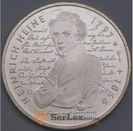 Германия монета 10 марок 1997 КМ190 aUNC Генрих Гейне  арт. 16263