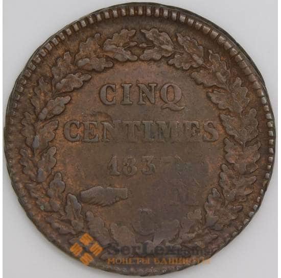 Монако монета 5 сантимов 1837 КМ95.1а F арт. 47347