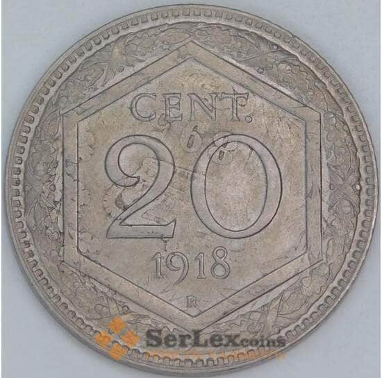 Италия 20 чентезимо 1918 КМ58 XF перечикан арт. 56609