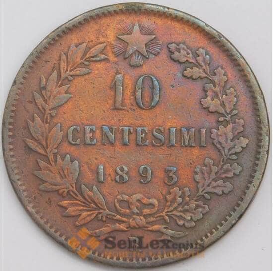 Италия монета 10 чентезимо 1893 R КМ27 F арт. 43196