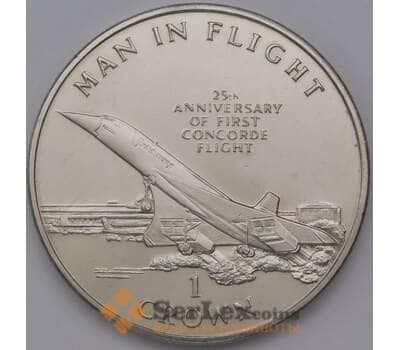Монета Мэн остров 1 крона 1994 КМ424 BU 25 лет первому полёту Конкорда арт. 36793