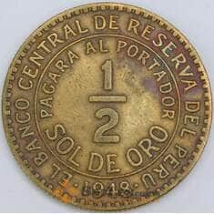 Перу 1/2 соль 1948 КМ220 VF арт. 57601