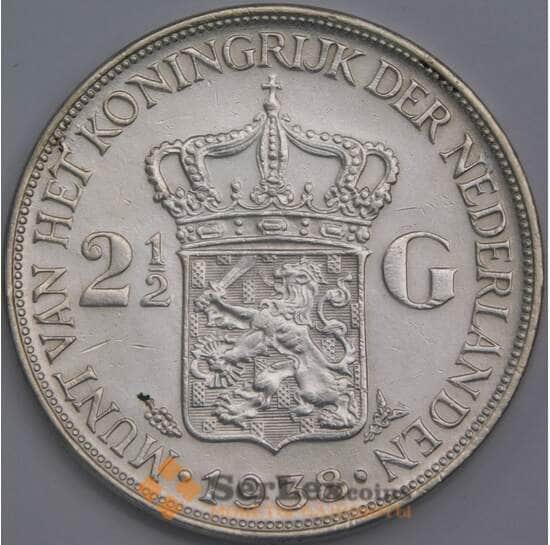 Нидерланды монета 2 1/2 гульдена 1938 КМ165 XF арт. 43525