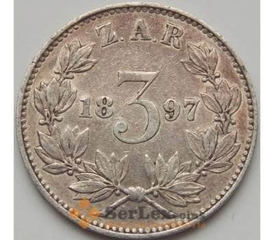 Монета Южная Африка ЮАР 3 пенса 1897 КМ3 XF арт. 7914