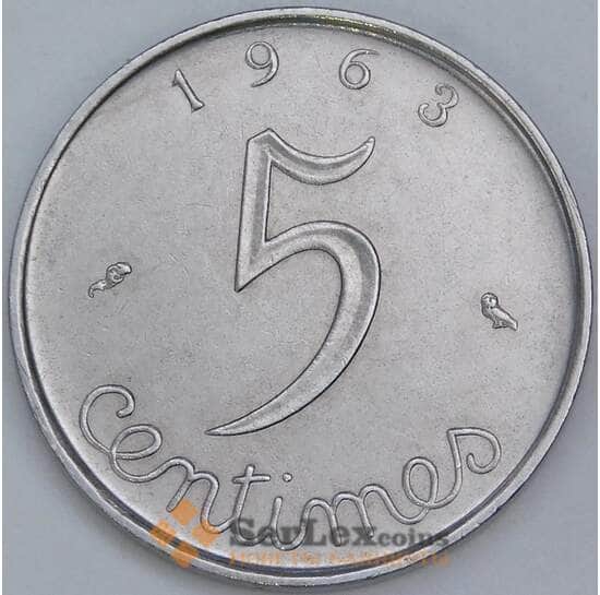 Франция 5 сантимов 1963 КМ927 UNC  арт. 57381