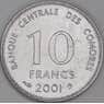 Коморские острова 10 франков 2001 КМ19 UNC арт. 54074