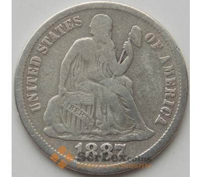 Монета США дайм 10 центов 1887 S КМА92 F арт. 11453