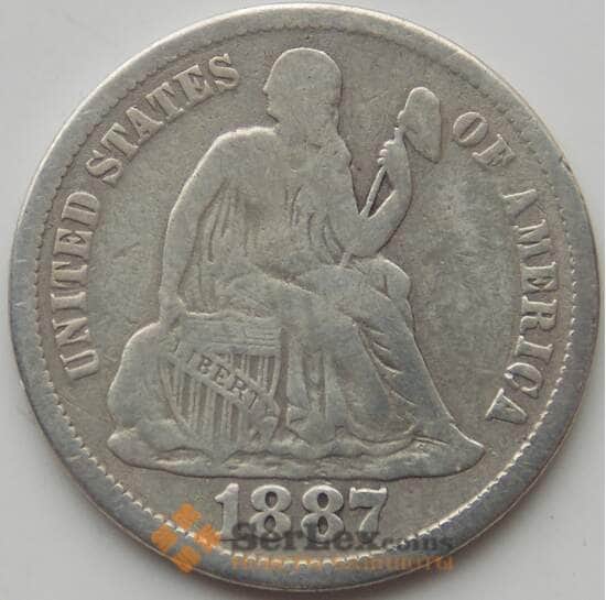США дайм 10 центов 1887 S КМА92 F арт. 11453