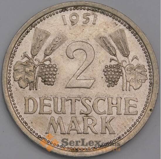 Германия 2 марки 1951 J КМ111 XF арт. 41589