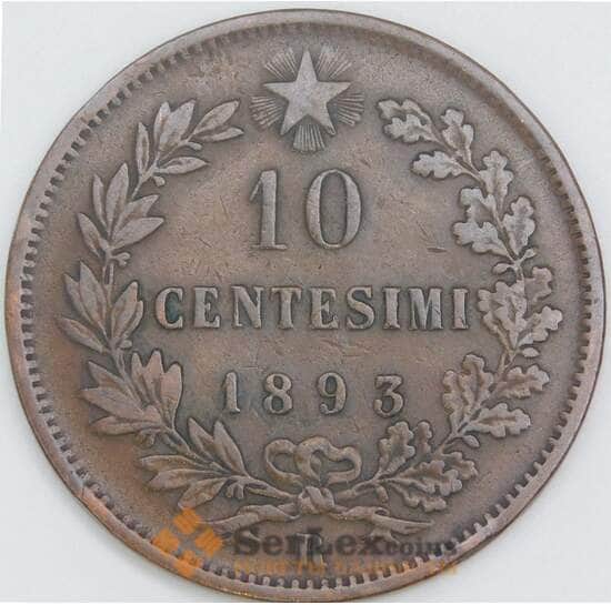 Италия 10 чентезимо 1893 R КМ27 VF арт. 56470