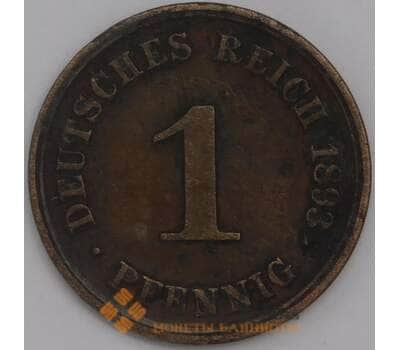 Германия монета 1 пфенниг 1893 F КМ10 VF арт. 43467