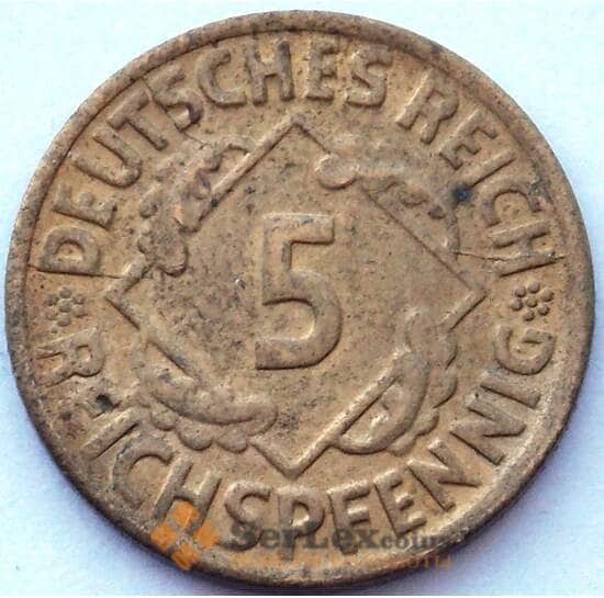 Германия 5 пфеннигов 1924 D КМ39 AU (J05.19) арт. 16804