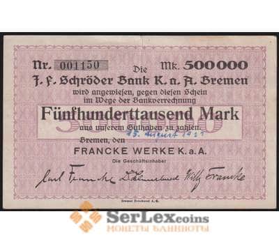 Германия Бремен 500000 марок 1923 Р585с XF арт. 48228
