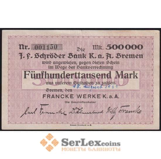 Германия Бремен 500000 марок 1923 Р585с XF арт. 48228