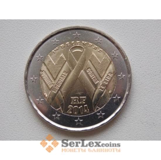 Франция 2 монета евро 2014 Всемирный день борьбы со СПИДом арт. С00519