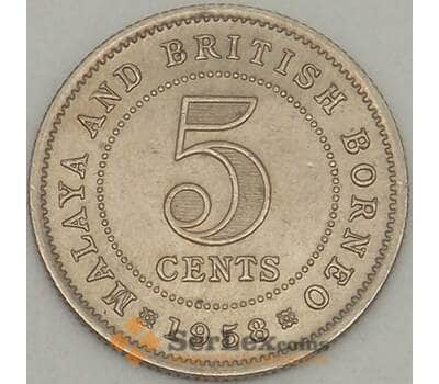 Монета Малайя и Британское Борнео 5 центов 1958 КМ1 UNC (J05.19) арт. 18185