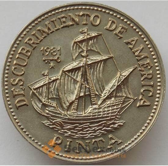 Куба 1 песо 1981 КМ67 UNC Корабль Пинта арт. 14249